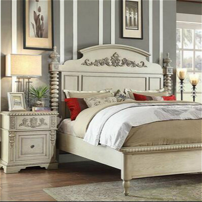 美式鄉村仿古做舊雕花床複古梳妝台大衣櫃電視櫃臥室家具床批發