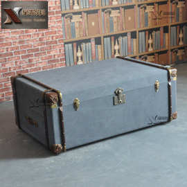 美式乡村复古家具LOFT工业风做旧箱式帆布茶几服装店装饰箱柜茶台