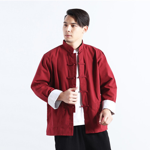 Men's stand-up collar tang suit taichi kung fu tops Chinese style improvement Buckle Linen 6-color shirt men's shirt