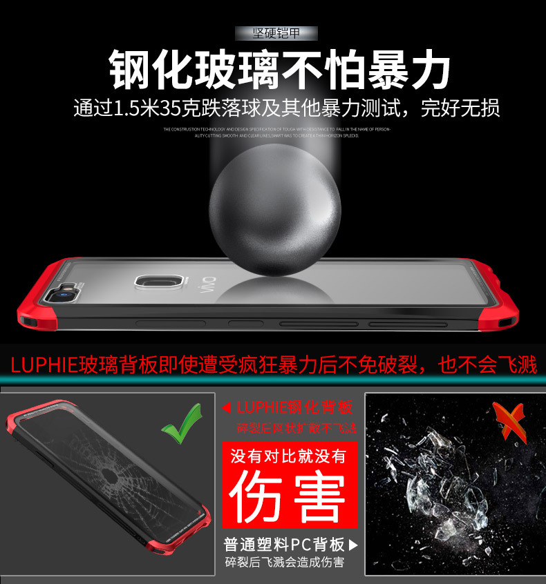 Luphie Nunchaku Airframe Metal Frame Air Barrier Tempered Glass Back Case Cover for vivo X20 & vivo X20 Plus