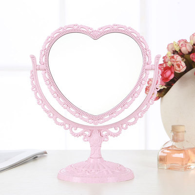 Amor de estilo europeo de doble cara espejo de maquillaje espejo de escritorio portátil espejo dormitorio belleza espejo de aumento princesa espejo grande
