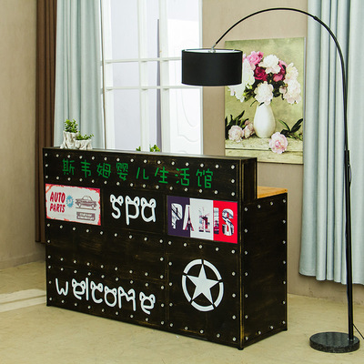 美式鐵皮酒吧收銀台 複古工業風鐵藝吧台 前台接待櫃台服裝店櫃台