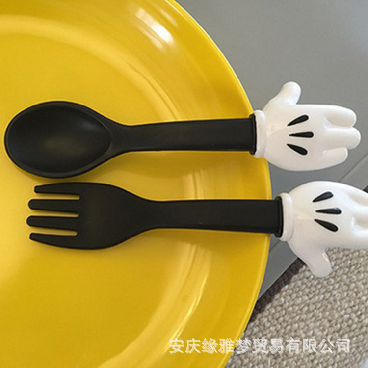 ins爆款老鼠米奇叉勺套装手掌勺子叉子儿童卡通餐具宝宝训练辅食