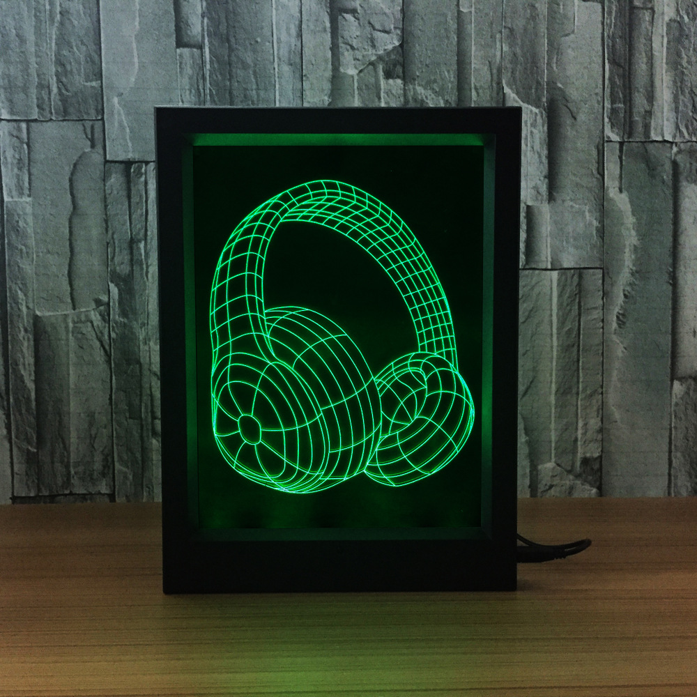 3d灯 相框式遥控触摸七彩变色小夜灯耳机