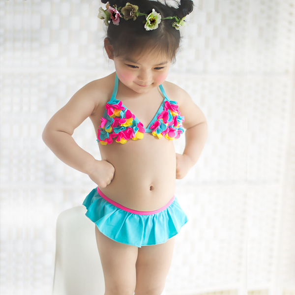 Children's cute three dimensional split beach swimwear for early age…