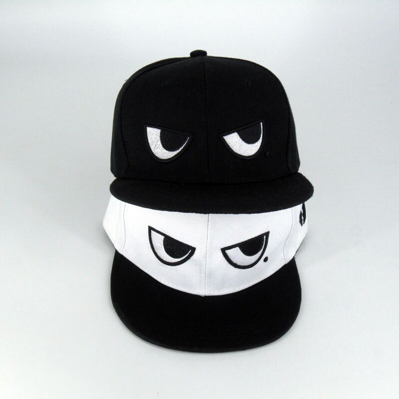 新款帽子 韩版休闲男女士平沿帽 黑白眼睛嘻哈帽 厂家批发