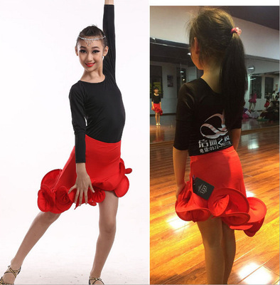 儿童拉丁舞裙少儿演出服装女童舞蹈服春下夏中长袖拉丁考级练功服