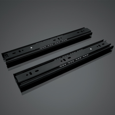 国标4615加宽加厚黑色烤漆带钢三折静音抽屉滑道   橱柜推拉滑轨