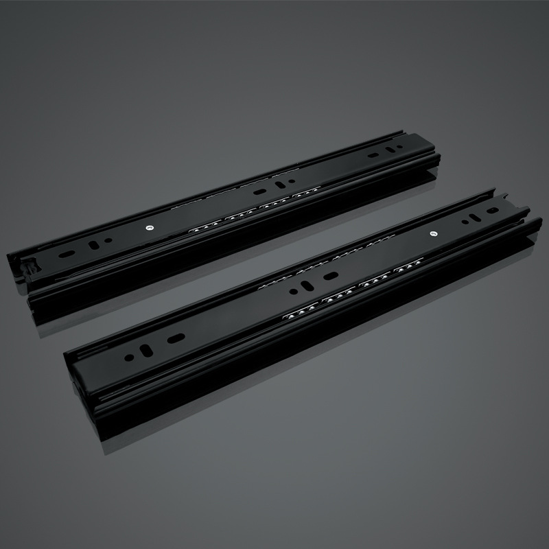 国标4615加宽加厚黑色烤漆带钢三折静音抽屉滑道   橱柜推拉滑轨