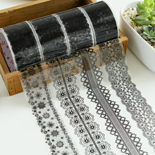 新款清新镂空透明黑蕾丝胶带相册DIY装饰花边宽胶带大卷宽4.8cm