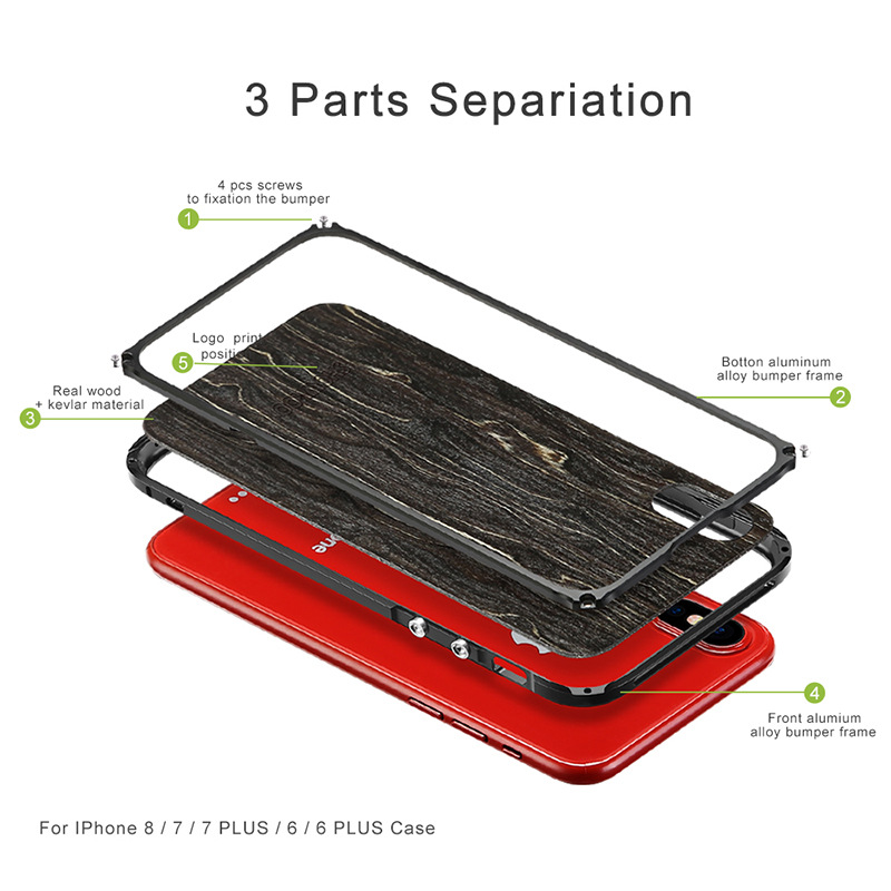 SHOWKOO Legend Mechanical Aluminum Metal Bumper Kevlar Wood Back Case Cover