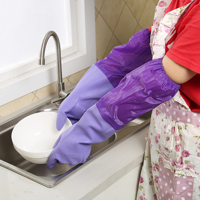 winter lengthen Plush household laundry Dishwasher Housework gloves With cotton Velveteen keep warm clean non-slip glove