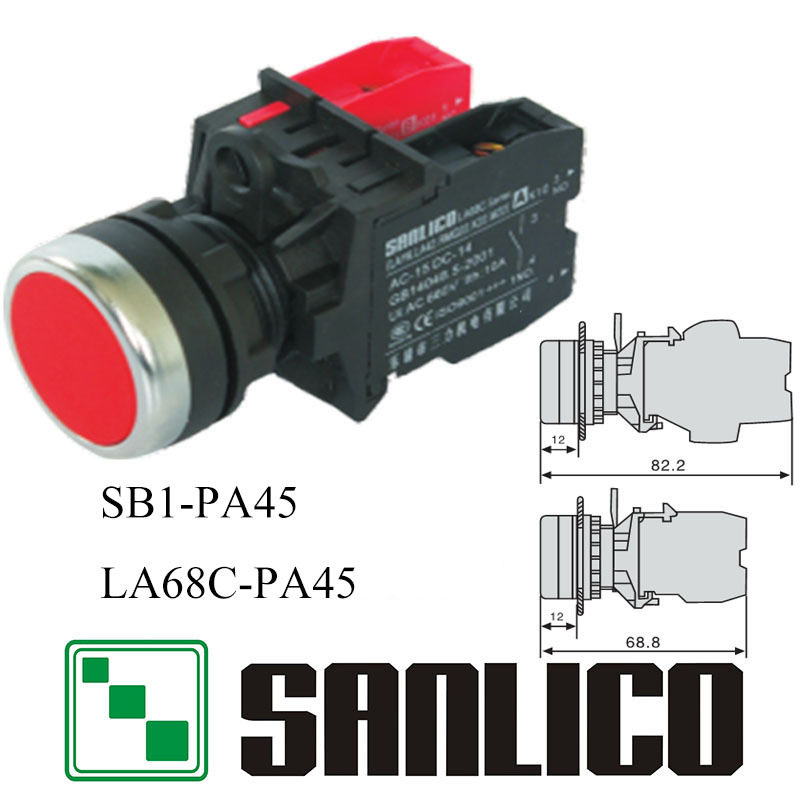 乐清三力防水电源启动停止自复位平头LA68C SB1 M22-PA45按钮开关