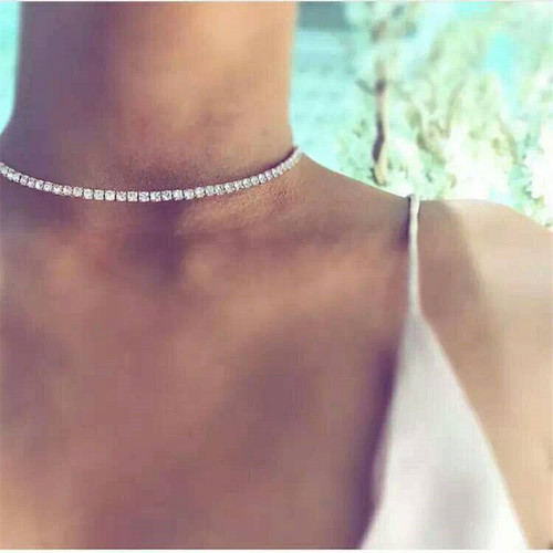 Amazon European and American-style jewelry: Ins bellahadid-inspired zircon-studded sparkling choker necklace – clavicle-length chain.