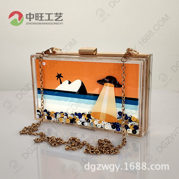 可定做新款有机玻璃流沙女包 甜美可爱迷你单肩包 个性晚宴包包