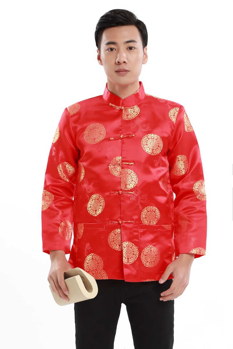 喜庆中式唐装礼服男士长袖上衣春秋外套中老年演出服男装中国风