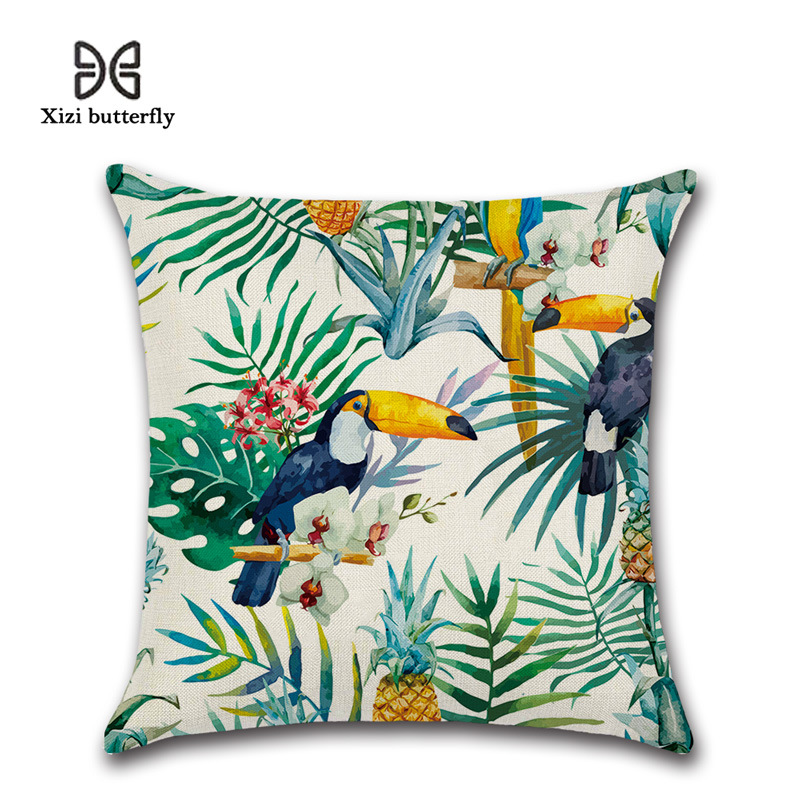 Cross-Border New Tropical Flowers and Plants Flamingo Hibiscus Linen Pillow Cover Cushion Cover Linen Amazon