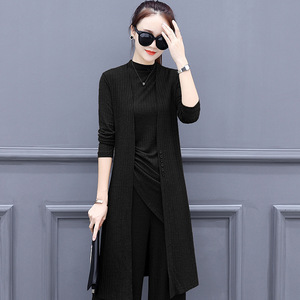 欧洲站2017女修身显瘦气质三件套时尚秋装长袖新款女装阔腿裤套装