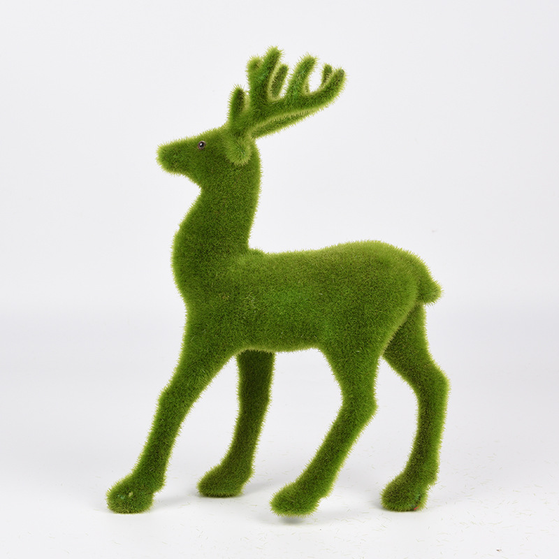 装饰家居仿真植绒玩具定制塑料模型仰头麋鹿动物植物青苔园林摆件|ms