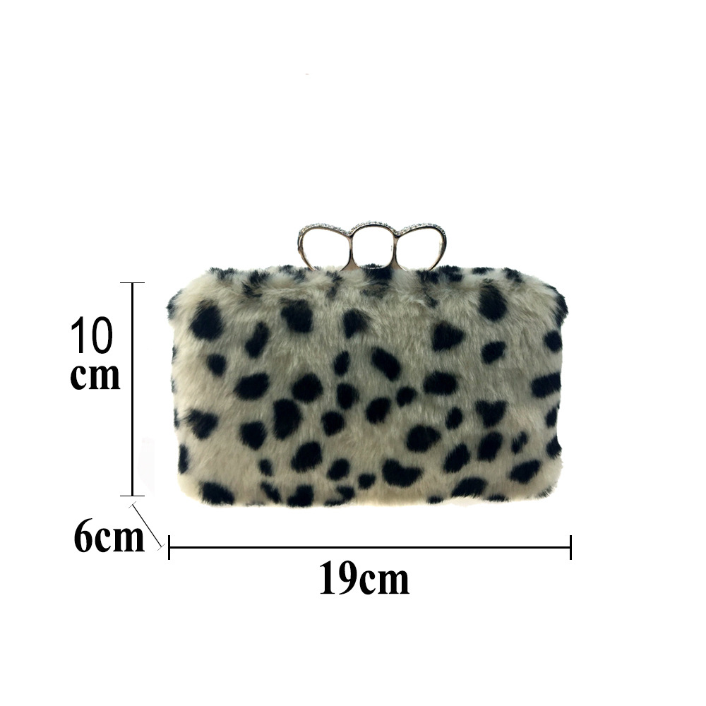Túi clutch nữ lông giả họa tiết da báo, tay cầm và dây xích, dự tiệc sang trọng — Họa tiết da báo màu mơ, Họa tiết da báo màu camel chi tiết 1