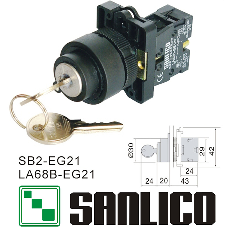 塑料钥匙锁选择转换旋转按钮开关两三挡SB2 XB2 LA68B-EG21 33 73