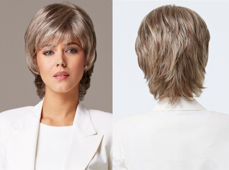 Amazon AliExpress Foreign Trade Wigs Supply European and American Women's Blonde Short Hair Anti-upturned Short Straight Hair Micro-curled Chemical Fiber Hair