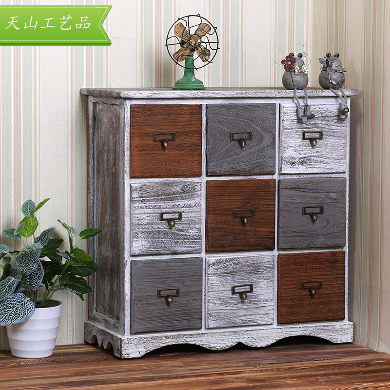 木质收纳柜抽屉式储物柜子怀古多层收纳箱九格子柜批发收纳用品