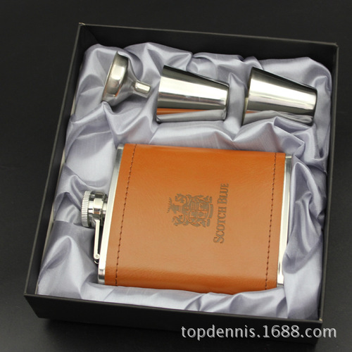 供应户外便携7盎司包皮酒壶稠布套装 不锈钢酒瓶温酒壶酒柜摆件