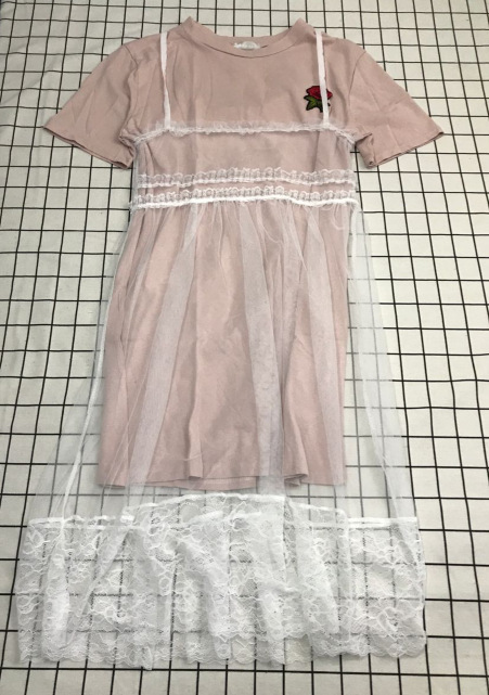 韩版小清新 可爱玫瑰花刺绣网纱两件套中长款