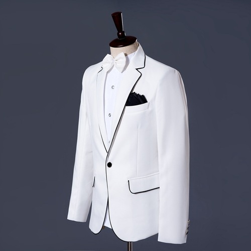 men's jazz dance suit blazers Men photo taking suit set dress stage dress singer will wear white with black edge