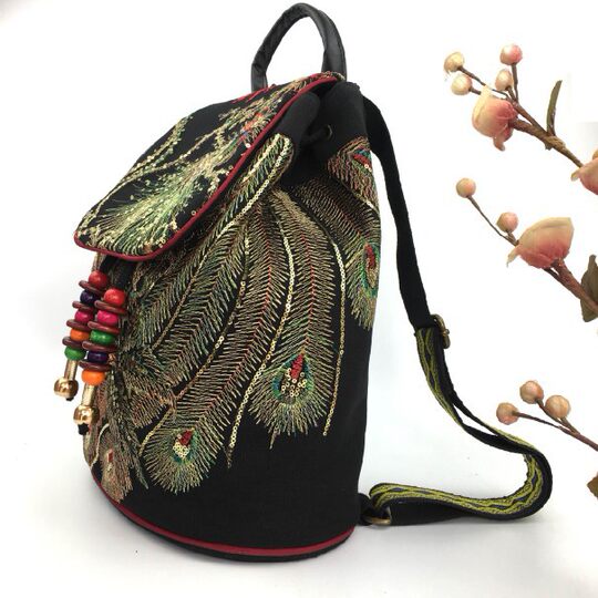 Backpack Women's New Ethnic Embroidered Canvas Backpack Phoenix Pattern Embroidered Bag Large Capacity Travel Women's Bag