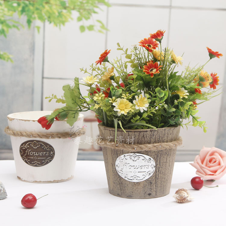 美式乡村木质花盆多肉植物花器zakka复古园艺花束圆桶做旧容器 阿里巴巴