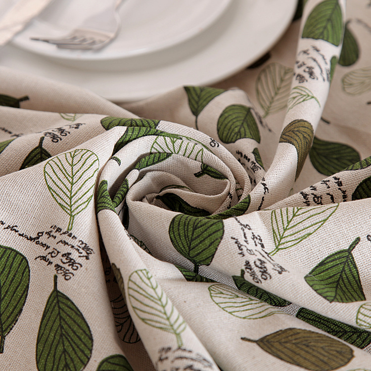 Pastoral Style Green Leaf Print Polyester Cotton Tablecloth_voghion.com