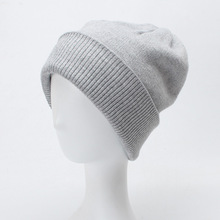 雙層加厚羊毛針織帽子女冬純色簡約百搭柔軟舒適保暖毛線帽