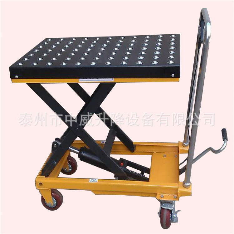 350KG900MM高滚珠式液压升降台 手动平台堆高车 油压平板车