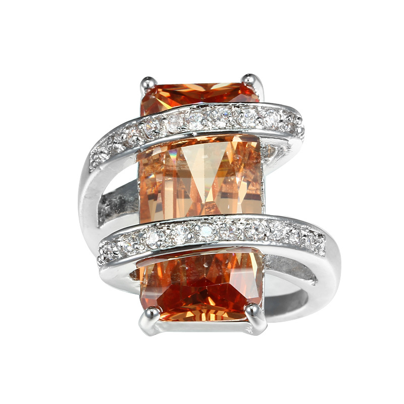 Retro Geometric Copper Plating Zircon Rings 1 Piece