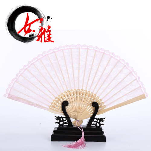 White red black lace dance fan for women Wedding props fan Carved all bamboo fan European style decorative craft fan