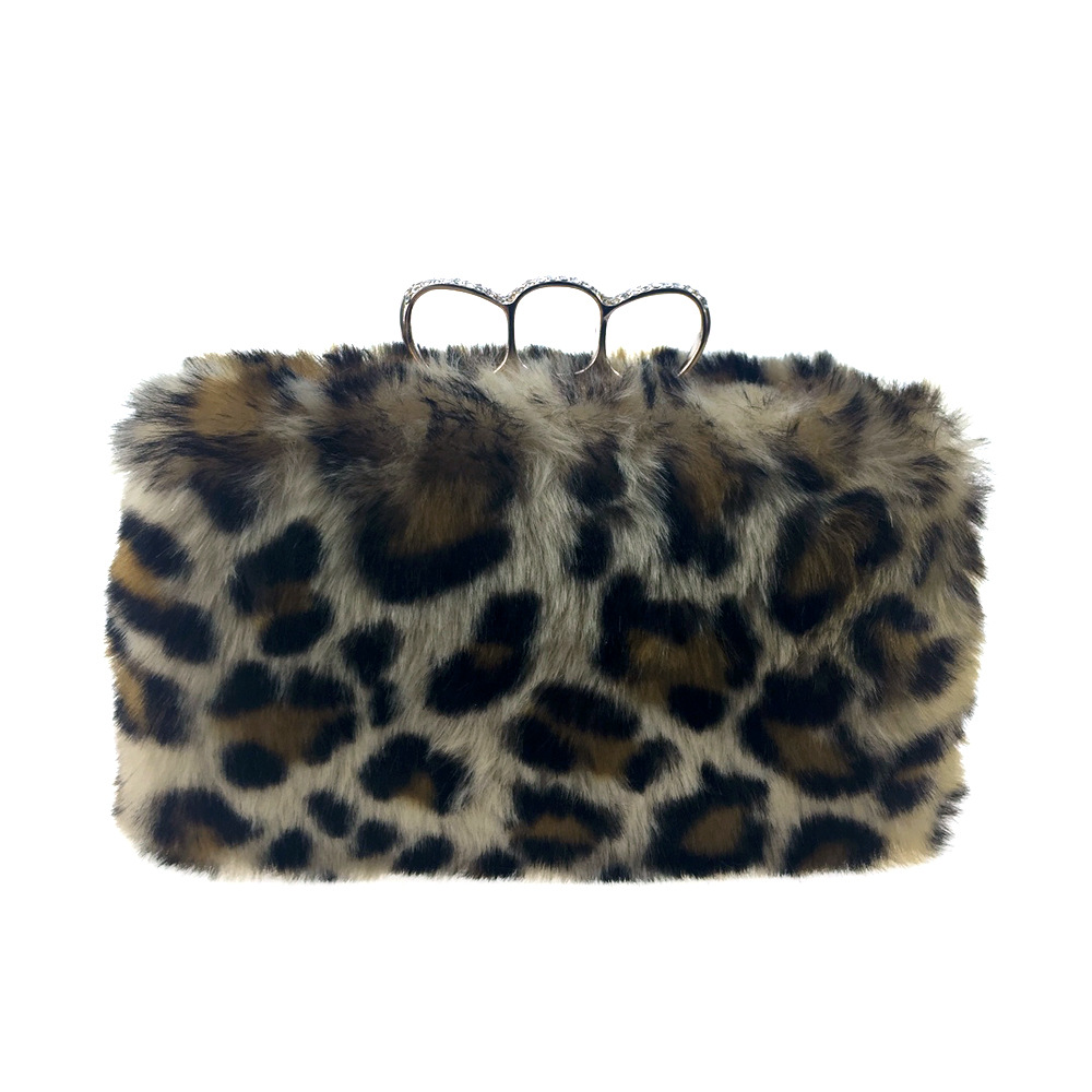 Túi clutch nữ lông giả họa tiết da báo, tay cầm và dây xích, dự tiệc sang trọng — Họa tiết da báo màu mơ, Họa tiết da báo màu camel chi tiết 12