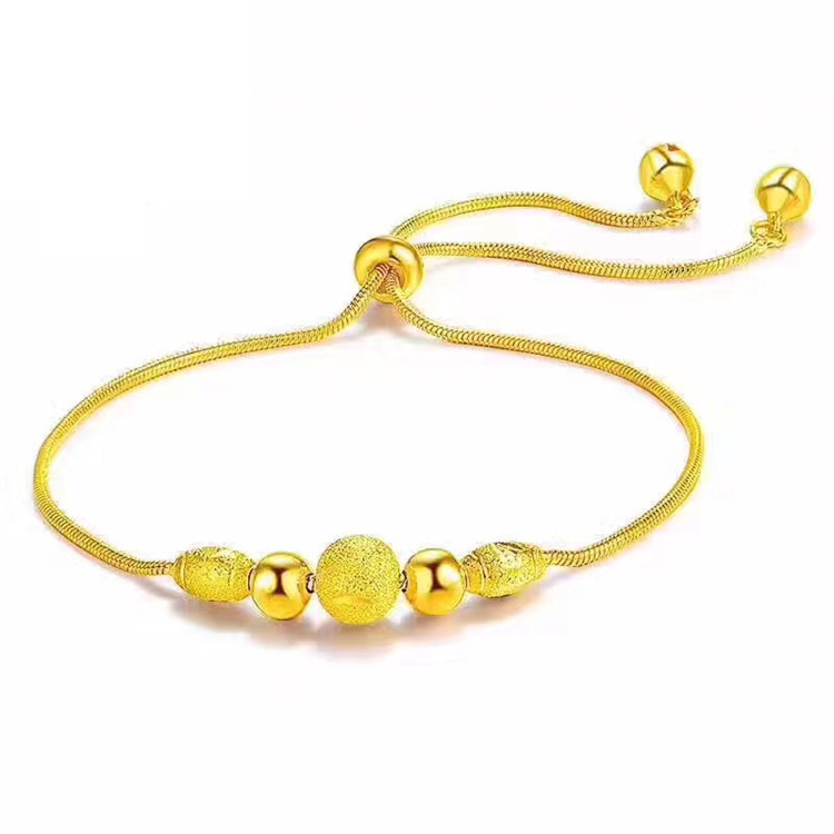 黄铜镀 女士镀金圆珠手链沙金爱心转运珠保色首饰批发可调节