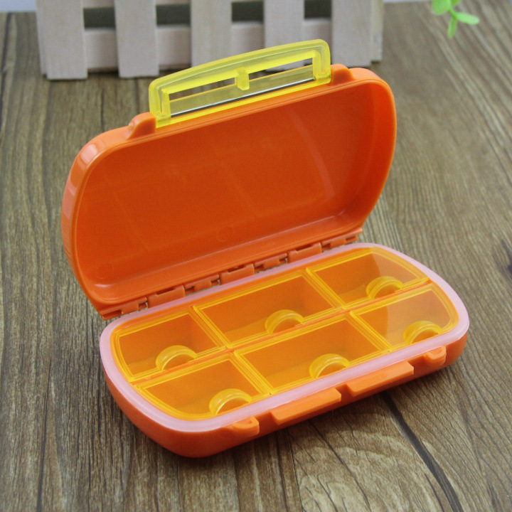 密封便携收纳药盒带胶圈六格塑料便携式长方形随身308-1分装盒