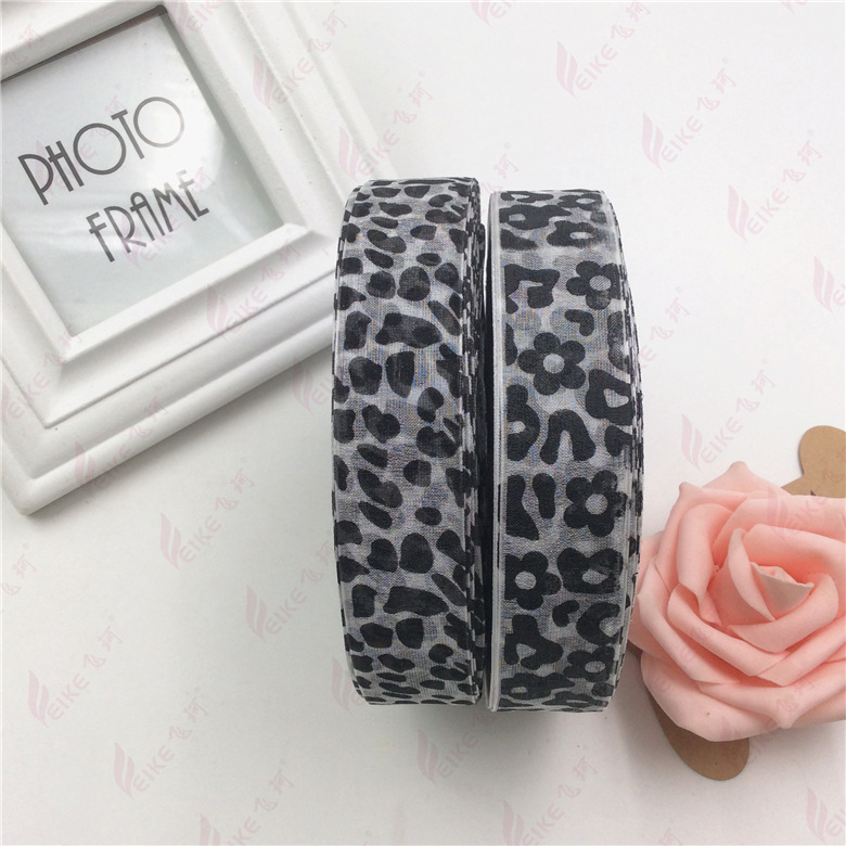 2.5cm雪纱带豹纹透明纱批发diy蝴蝶结服装辅料婚庆家纺 带绳线