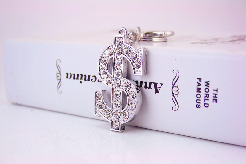 40g Weight Metal Material Unisex Gender Diamond-studded Dollar Sign Car Metal Pendant Men's Key Chain 无