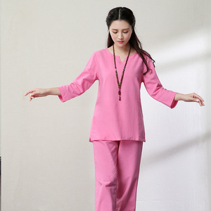 Women Cotton and Hemp Yoga suit martial arts suit fitness suit outdoor sports suit Tai suit taichi clothing for female 