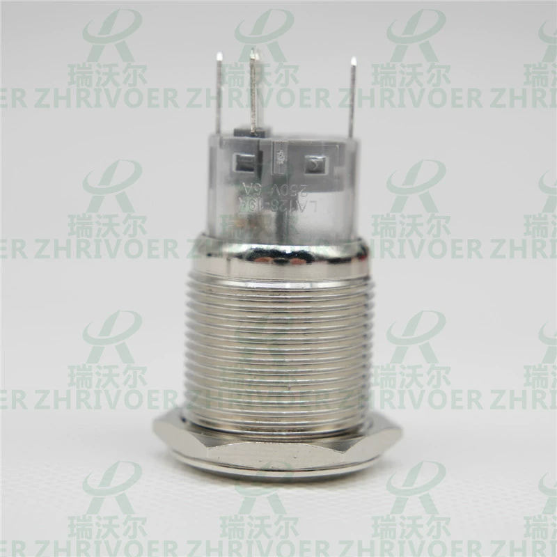 Large -current self -locking 19mm metal button switch with ring waterproof LED light 5 pin 1 open 1 closed