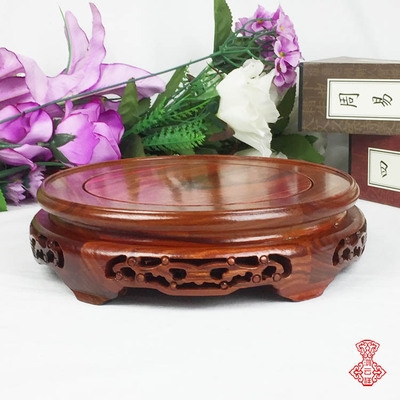 Red sandalwood vase base circular dark-red enameled pottery teapot jade Antique Rosewood Base bracket Flower pot Buddha statue Arts and Crafts Base bracket