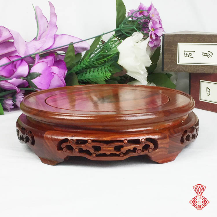Red sandalwood vase base circular dark-red enameled pottery teapot jade Antique Rosewood Base bracket Flower pot Buddha statue Arts and Crafts Base bracket