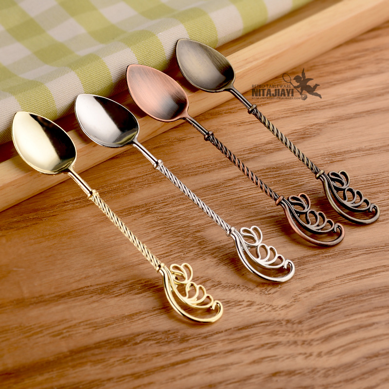Export creative golden feathers wing retro series of coffee spoons…
