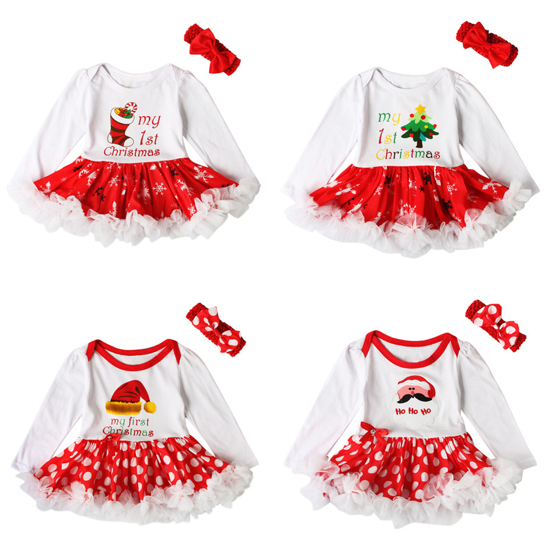 Mädchen Weihnachten Spitze Pompadour Kleid + Stirnband Zweiteiliges Kinderkleid Kleid_voghion.com