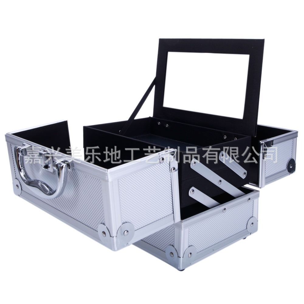 时尚漂亮双开门铝合金化妆箱 指甲油毛刷眼影储存收纳箱