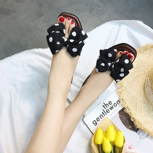 Helesha New Fashion Bowtie Slippers Women's Summer Casual Indoor and Outdoor Wear Beach Flat Sandals